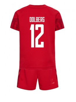 Danska Kasper Dolberg #12 Dječji Domaci Dres kompleti SP 2022 Kratak Rukavima (+ kratke hlače)